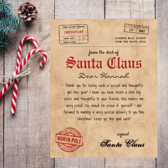 Santa Claus - Letra de Papais noeis Vintage Imprim (santa letter, letter from santa, printable santa letter, custom santa letter, letter to santa claus)