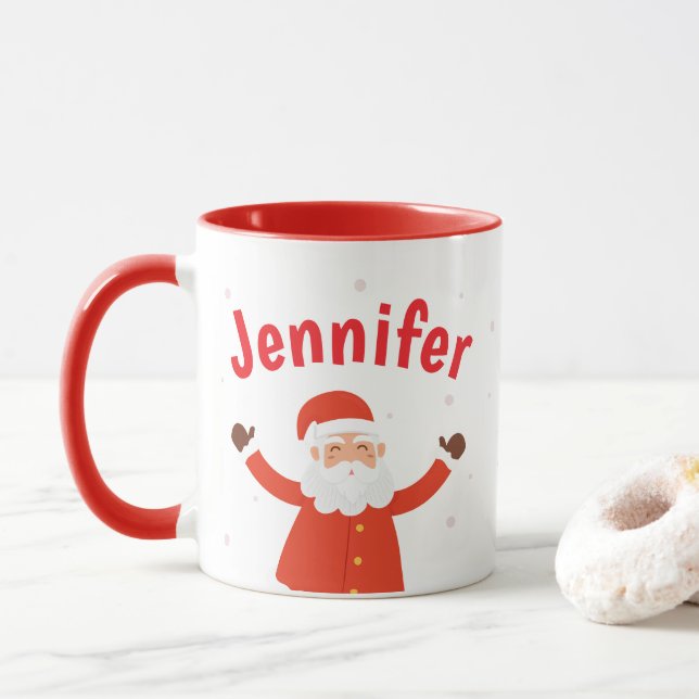 Santa Claus Personaliza A Caneca De Café De Natal (Com Donut)