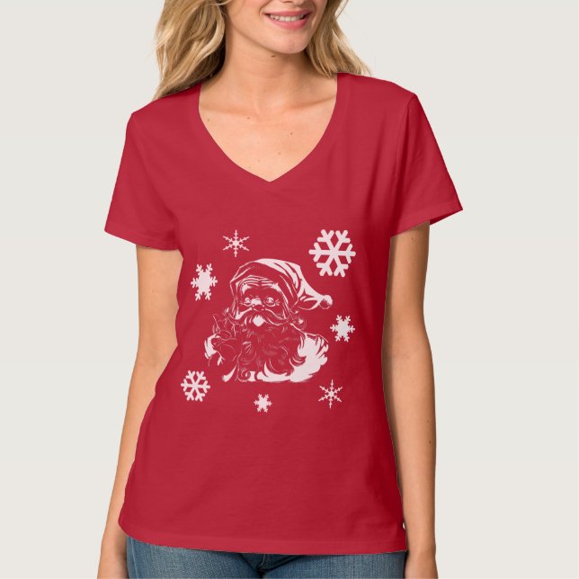 Santa Claus Snowflakes Camisa vermelha de Natal V (Frente)