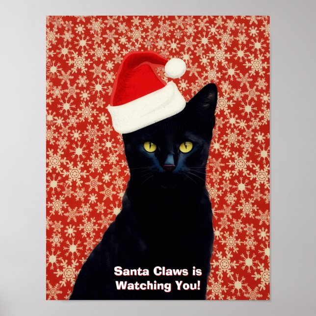 Santa "Claws" Claus Funny Black Cat Poster Art (Frente)