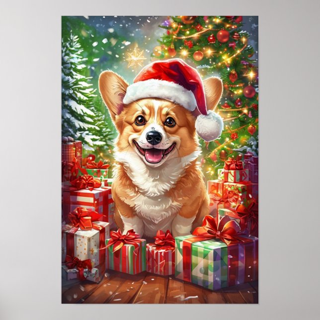 Santa Corgi Christmas Canvas Wall Art Poster (Frente)
