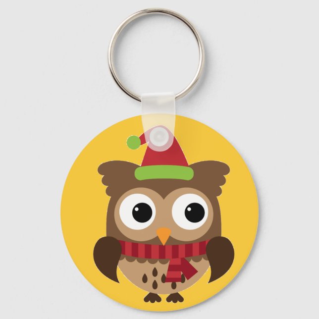 Santa Hat Coruja com Chaveiro de Botão Vermelho (Frente)