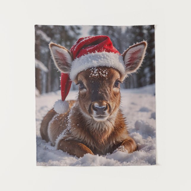 Santa Hat Deer Tapeçaria (Frente)
