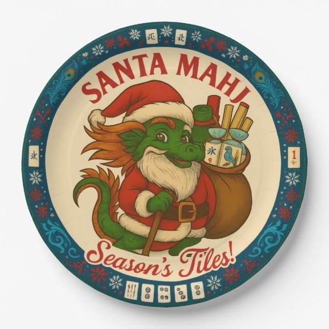 Santa Mahj! Pratos de Papel  (Frente)