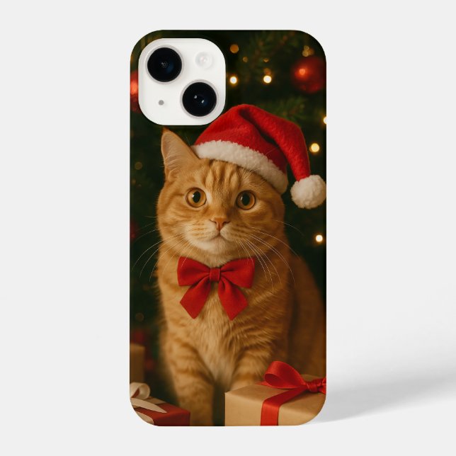 Santa Ribbon Cat iPhone 14 Case (Verso)