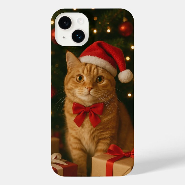 Santa Ribbon Cat iPhone 14 Plus Case (Verso)