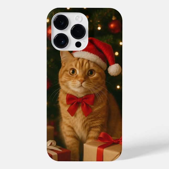 Santa Ribbon Cat iPhone 14 Pro Max Case (Verso)