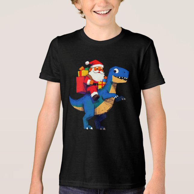 Santa Riding Dinosaur T Rex Funny Christmas  (Frente)