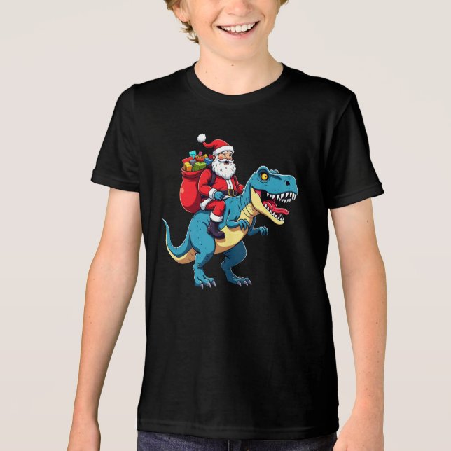 Santa Riding Dinosaur T Rex Funny Christmas  (Frente)