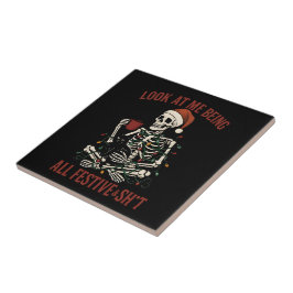 Santa Skeleton with Cat Holiday Snark