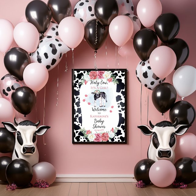 Santa Vaca, é uma Chá de fraldas Poster (Cute "Holy Cow, It's A Girl!" Baby Shower Poster)