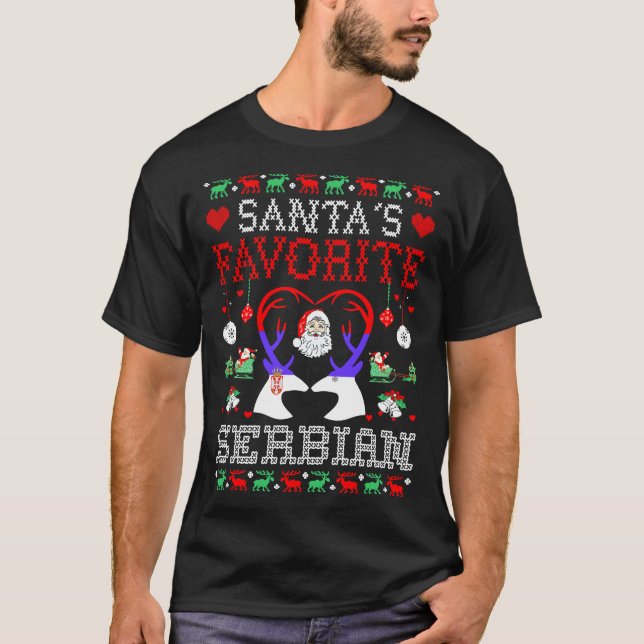 Santas Favoritas De Natal Sérvio Suéter Feio (Frente)