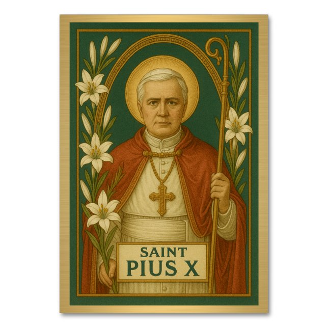 Santo Pius X Cartão de Mesa de Casamento Católico (Frente)