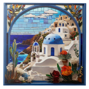 Santorini Faux StainGlass Arch, Grécia, Grego