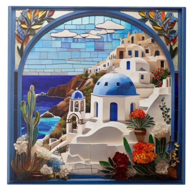 Santorini Faux StainGlass Arch, Grécia, Grego (Frente)