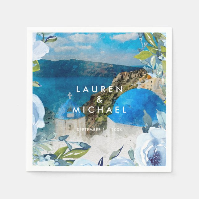 Santorini - florais azuis - guardanapos de verão (Frente)