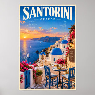 Santorini Grécia Pôr do Sol Domos Azuis Poster de