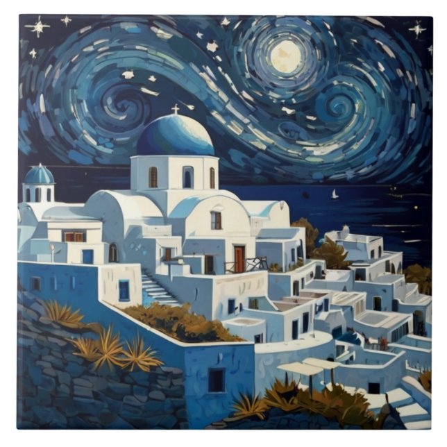 Santorini, Grécia Starry Night - Arte da Ilha Greg (Frente)
