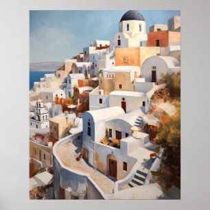Santorini Oia Grécia Pintura Arte Impressão Poster