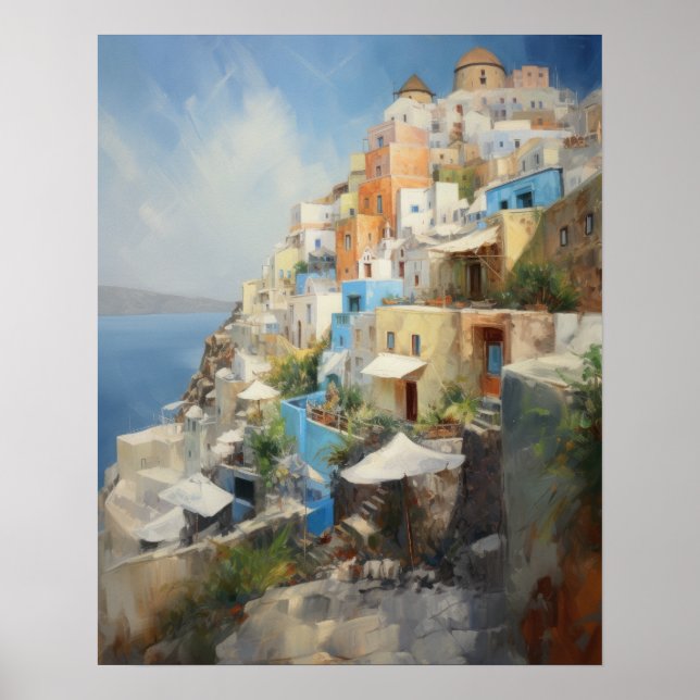 Santorini Oia Grécia Pintura Impressão de Arte Pos (Frente)