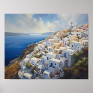 Santorini Oia Grécia Watercolor Art Poster