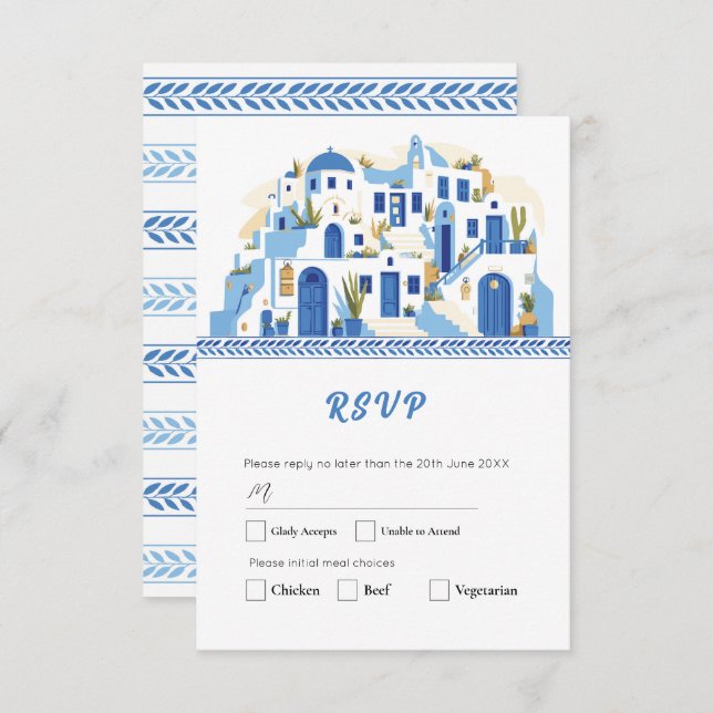 Santorini RSVP Cartões de Casamento Grécia Grego A (Frente/Verso)
