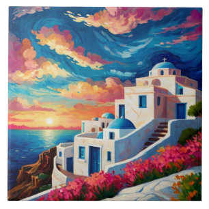 Santorini Sunset, Grécia - Flores Rosa Quente Greg