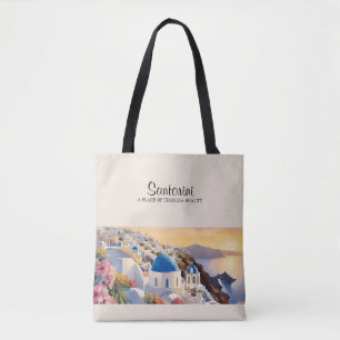 Santorini Watercolor Tote Bag - Beleza do Eterno