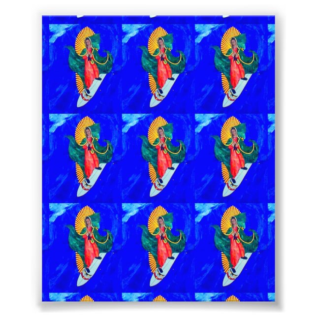 santos de surfe na impressão de fotos de ondas azu (Frente)