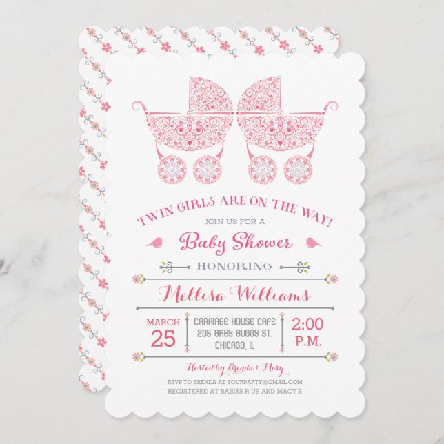 São Gêmeas! Convite para Chás de fraldas Gêmeos (Frente/Verso)