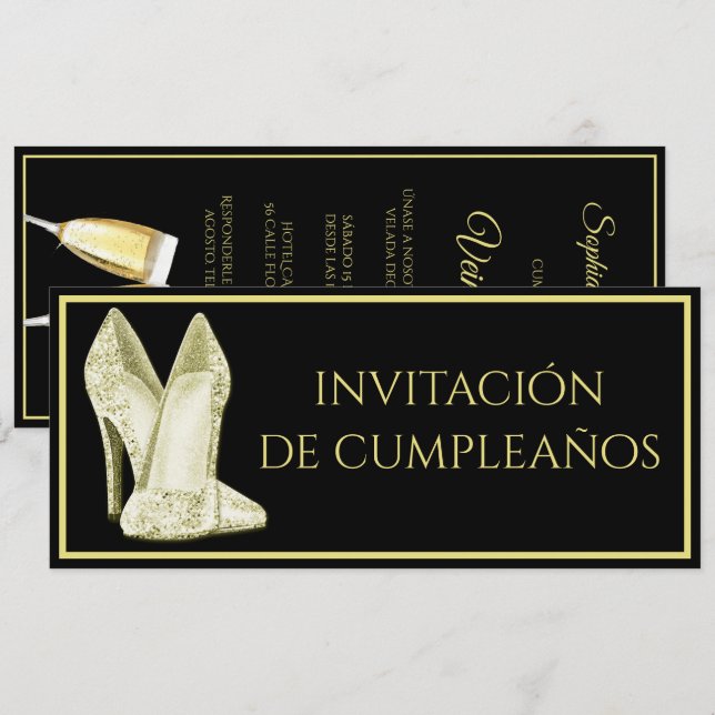 Sapatos Brilhantes Espanhóis e Convite de Aniversá (Frente/Verso)