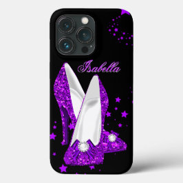 Sapatos Pretos de Salto Alto Glitter Roxo