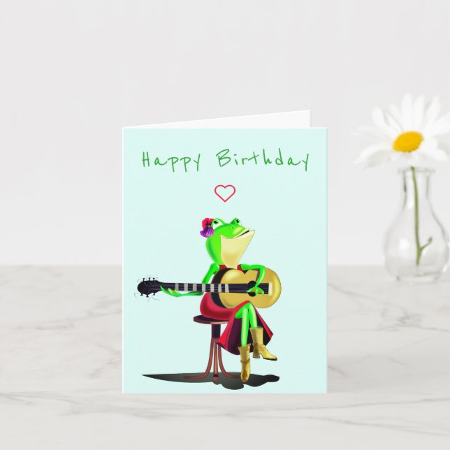 Sapo De Cartão De Aniversário Tocando Violão Engra (Planta pequena)