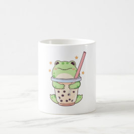 Sapo Kawaii Chibi Abraçando Xícara de Chá de Bolha