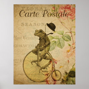 Sapo na Bicicleta Vintage - Poster postal francês