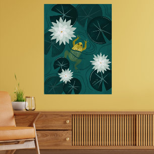 Sapo Nadando no Lago de Nenúfares à Noite - Poster