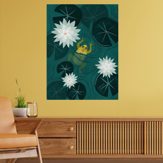 Sapo Nadando no Lago de Nenúfares à Noite - Poster (Sala de Estar 2)