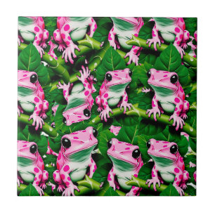 Sapo Rosa No Padrão De Folha Verde Design