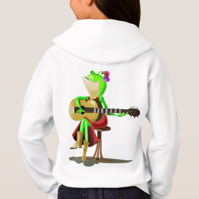 Sapo Tocando Guitarra Crianças Hoodie (Verso)