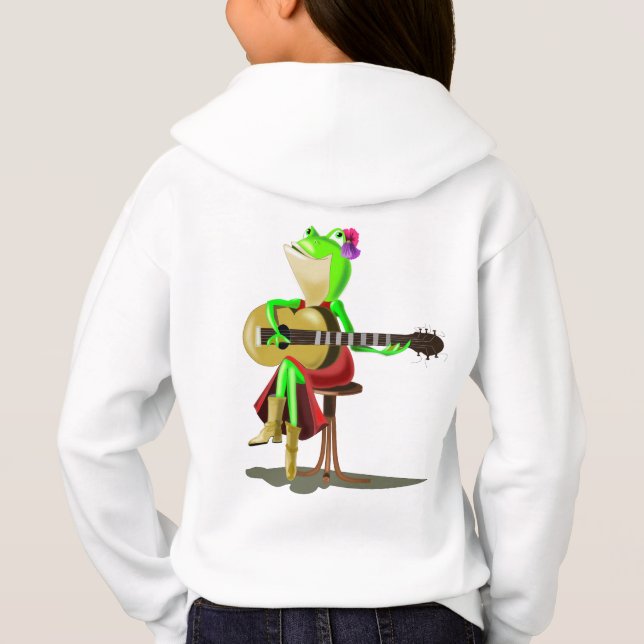 Sapo tocando guitarra Hoodie do Criança Engraçado (Verso)
