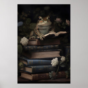 Sapo vintage impressão de livros de flores, bruxa