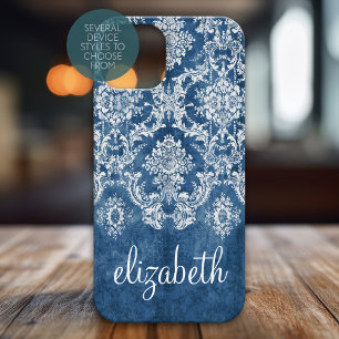 Sapphire Blue Vintage Cor damasco e nome
