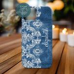 Sapphire Blue Vintage Nome da Cor damasco<br><div class="desc">Um padrão de vintage com um design de tendência com cores de tom de joia e elegância. Os itens são mais fáceis de personalizar quando você substitui todos os textos e fotos primeiro. Se a sua arte ainda precisar ser ajustada, clique no botão Personalizar este. Isso vai levá-lo a uma...</div>