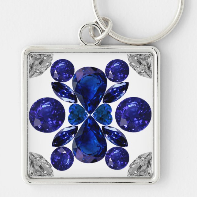 Sapphire Diamond Gemstone Art Blue Chaveiro (Frente)