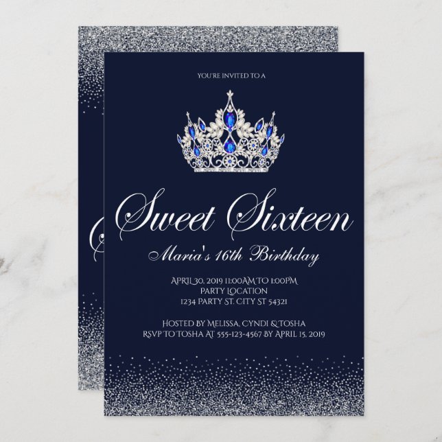 Sapphire Doce 16 Convites de Aniversário (Frente/Verso)