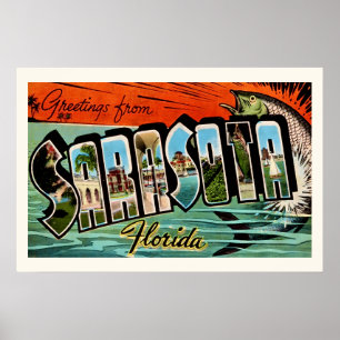 Sarasota Flórida 20x30 Impressão Retro