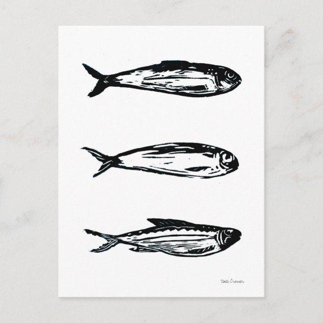 Sardine e Sarda-Postada Linocut Cartão ou Impressã (Frente)