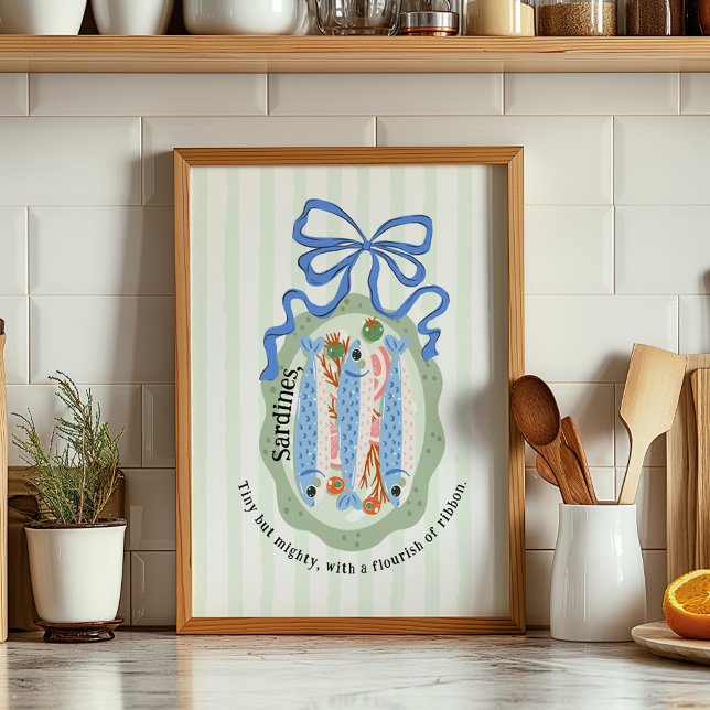Sardines in a Plate in Blue Bow Kitchen Poster (Criador carregado)