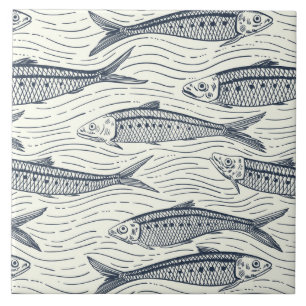 Sardinhas em Movimento em azul marinho e marfim