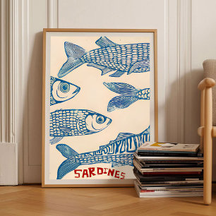 Sardinhas Impressão Lata de Sardinha Cartaz Vintag